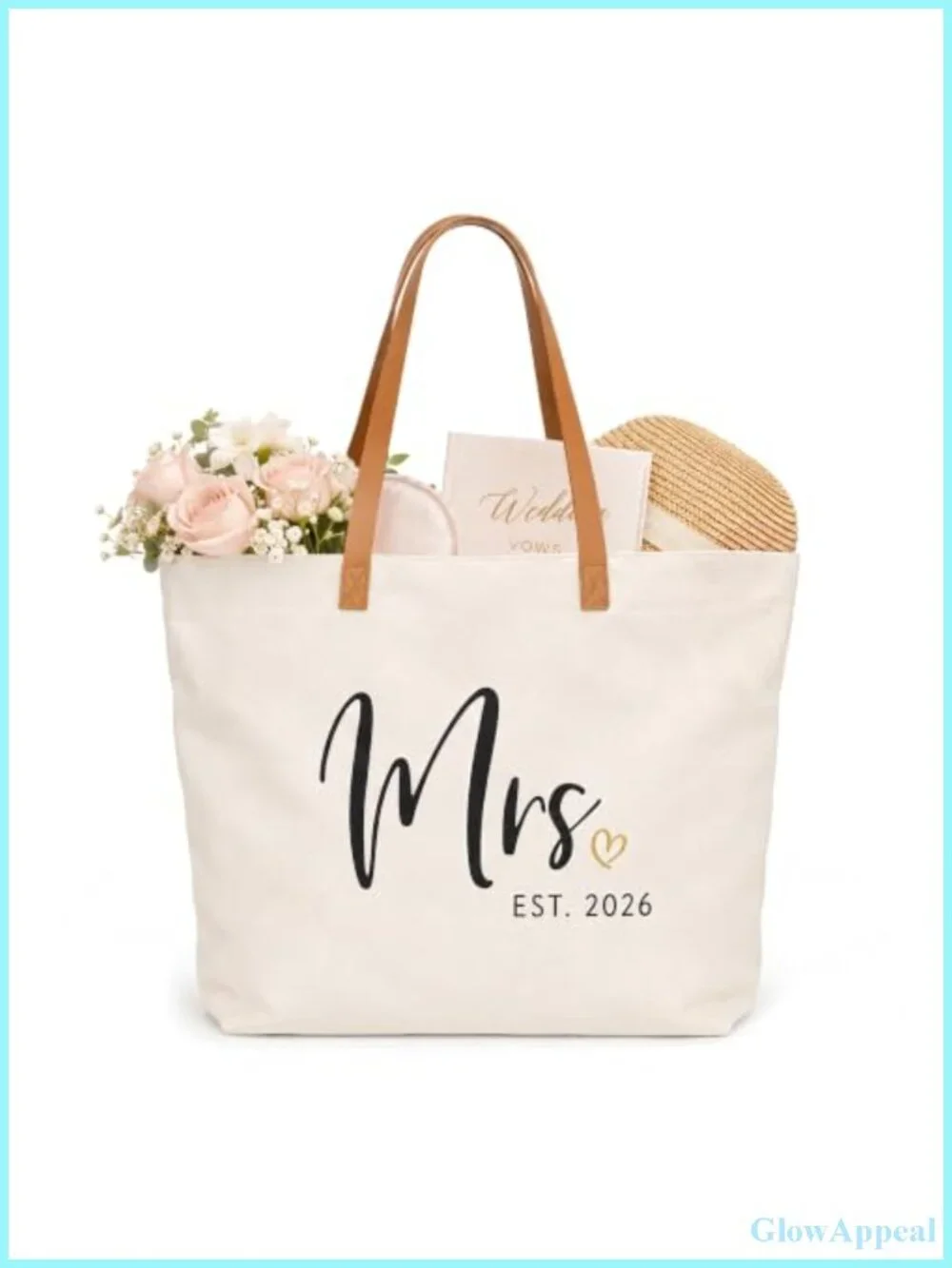 Bridal Tote Bag with Zipper, Canvas Leatherette Handles, Wedding Gifts